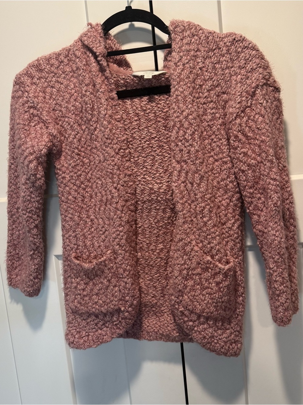 Cozy Rose Pink Open-Front Kid’s Sweater Cardigan Medium 8-10